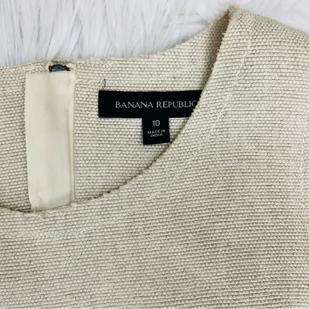 Banana Republic Linen Cotton Peplum Dress Oatmeal Color Size 10 - Picture 6 of 12